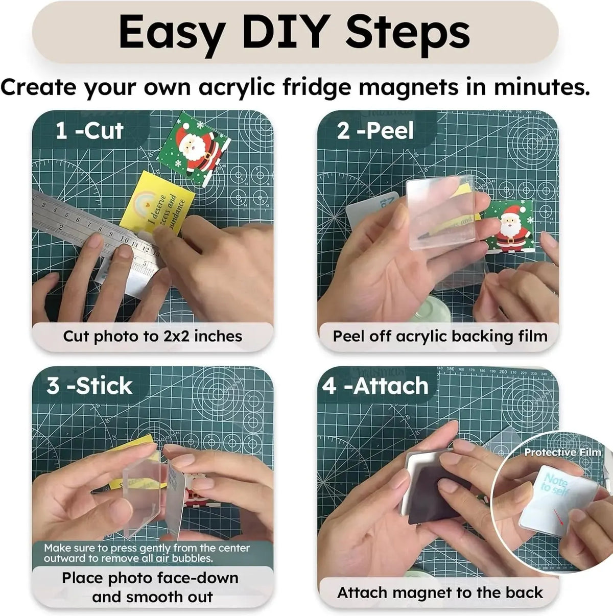 🔥HOT SALE🔥✂🎞 2" x 2" Clear Acrylic DIY Fridge Magnet Set with Adhesive Backing – Square Magnetic Photo Frames with Stunning 3D Effect 💕