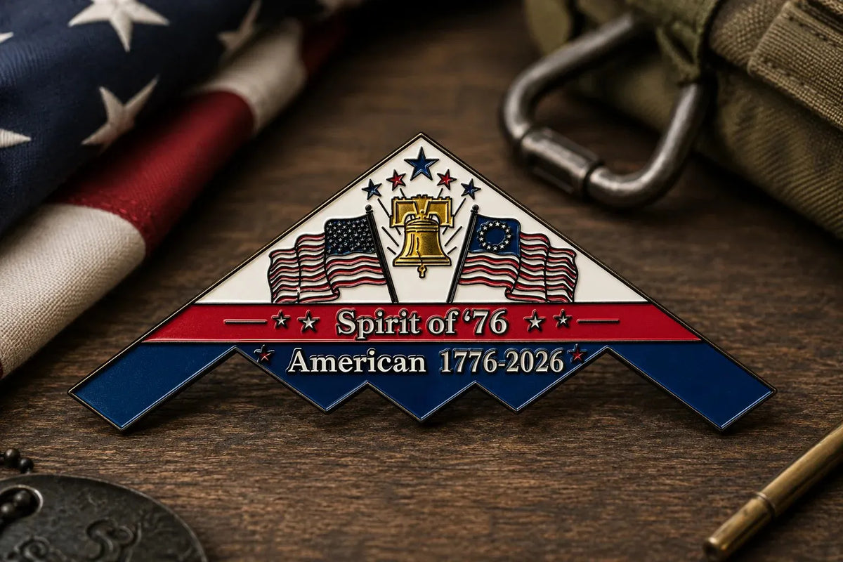 Spirit of ’76 B-2 Stealth Bomber Challenge Coin – 250th Anniversary Patriotic Collectible