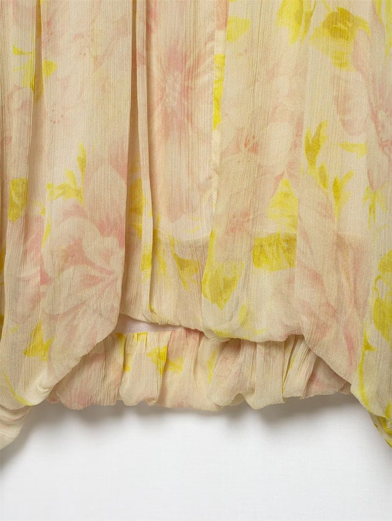 Puff Sleeve Asymmetric Hem Printed Shirt