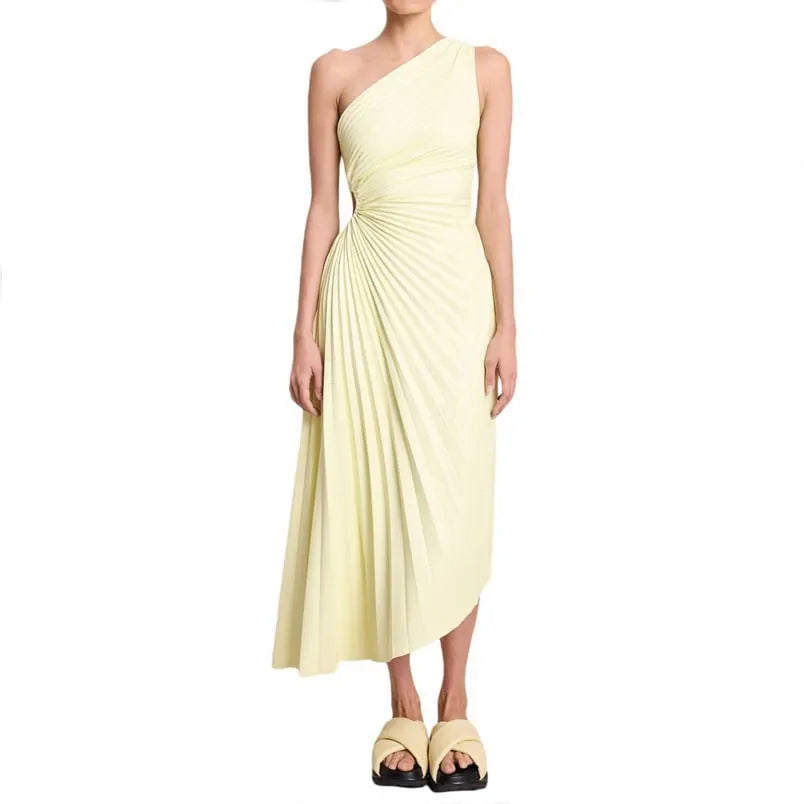 Cut-out Satin Pleated Maxi Dress
