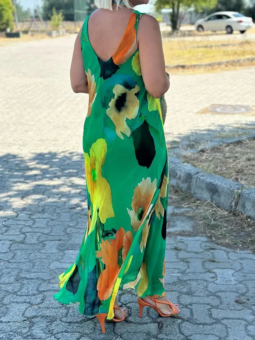 Scoop Neck Sleeveless Printed Maxi Dress