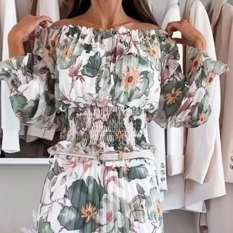 Floral Print Off-Shoulder Top & Maxi Skirt Two-Piece Set