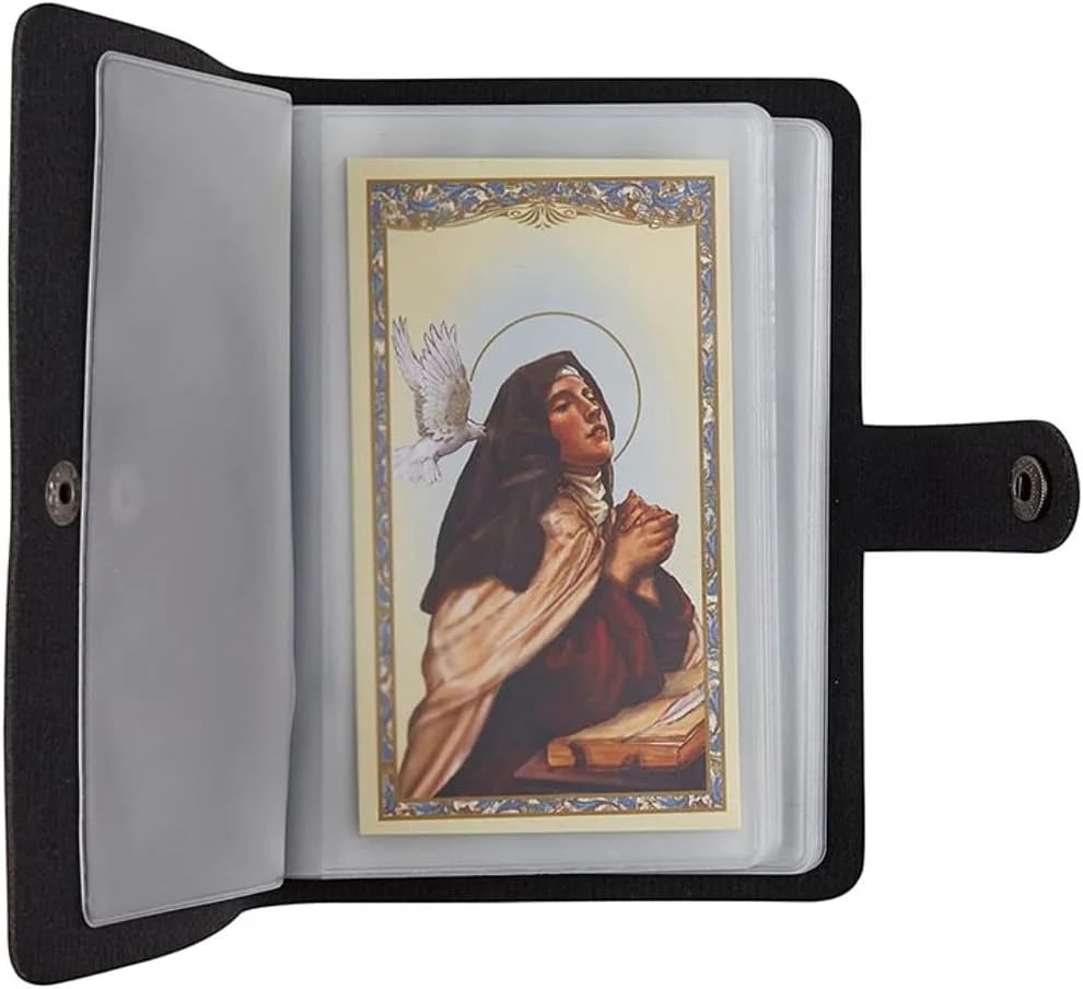 🎉✝️ Catholic Leather Holy Card Holder – Pocket Prayer Card Organizer with Snap Closure