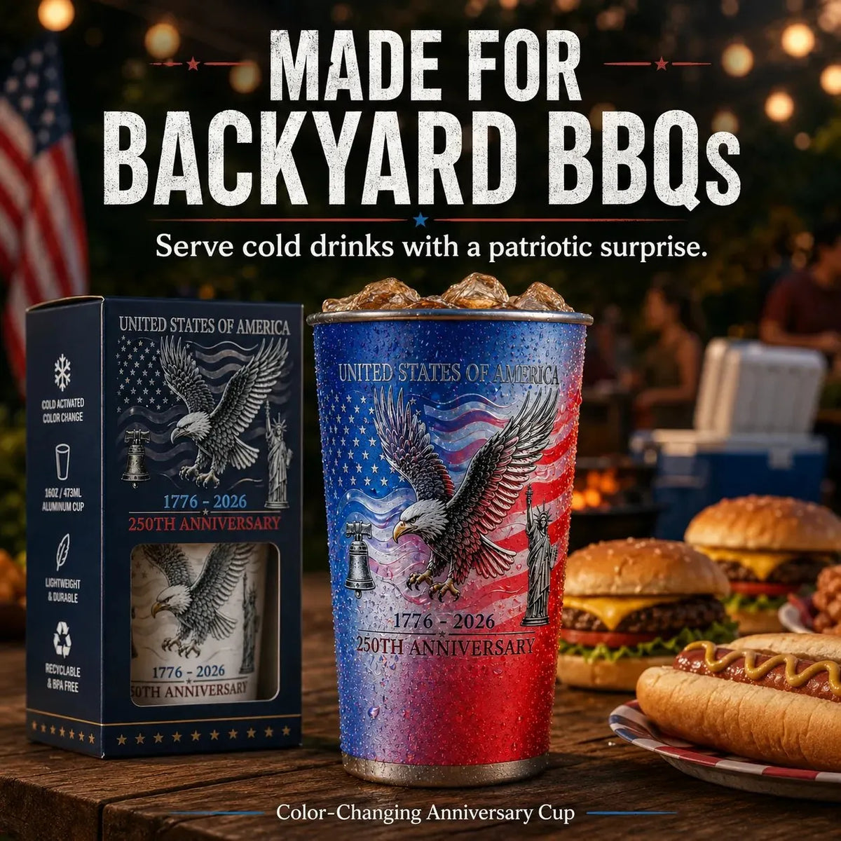 🦅 Pour Ice-Cold Beer | USA 250th Anniversary Color Changing Cup 🎉