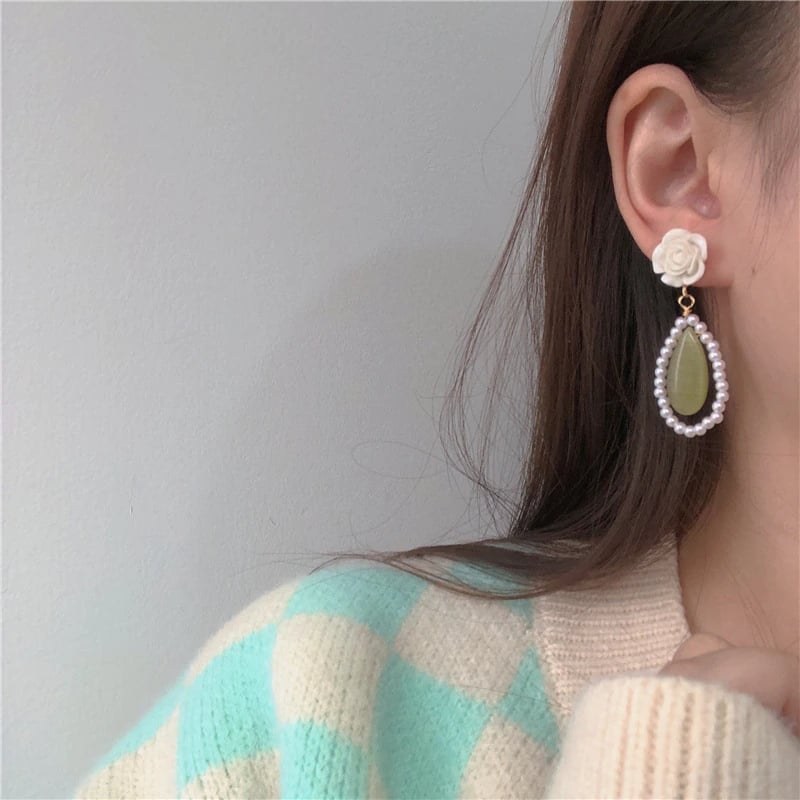 Elegant White Rose Flower Drop Earrings
