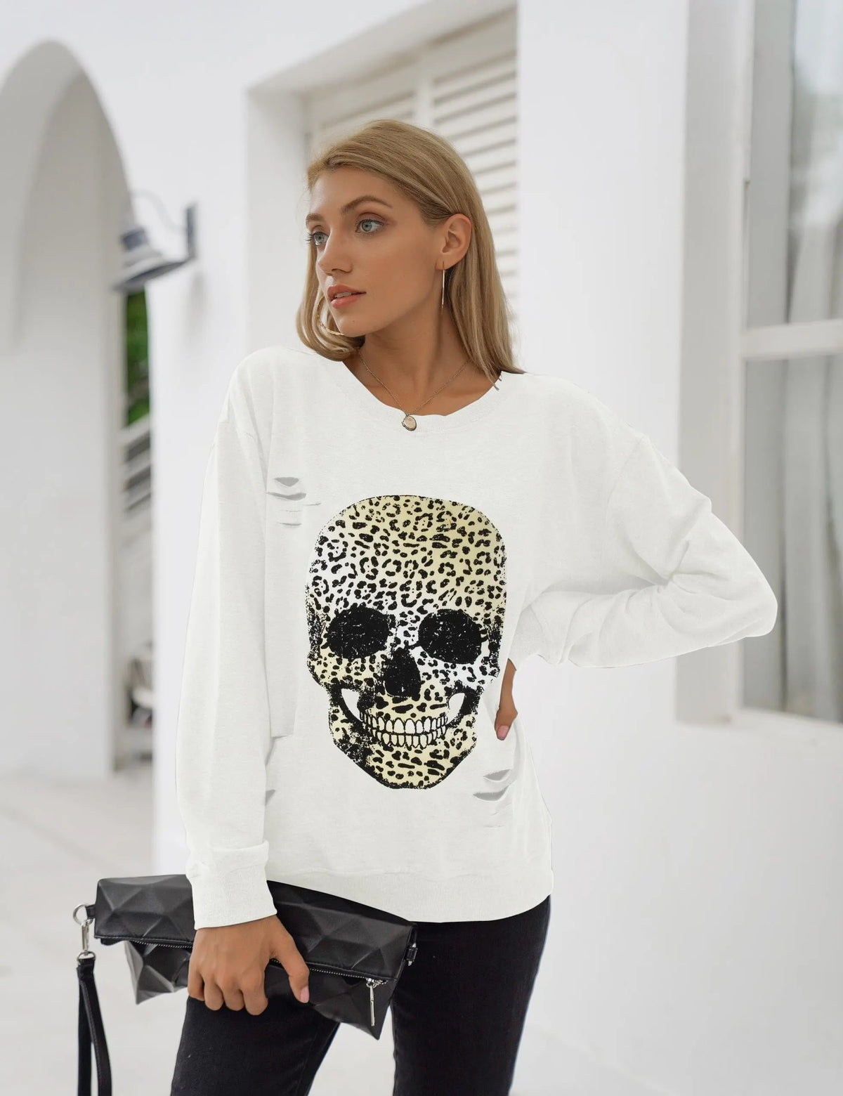 Women's Halloween Sweatshirts Skull Graphic Long Sleeve Pullover Tops