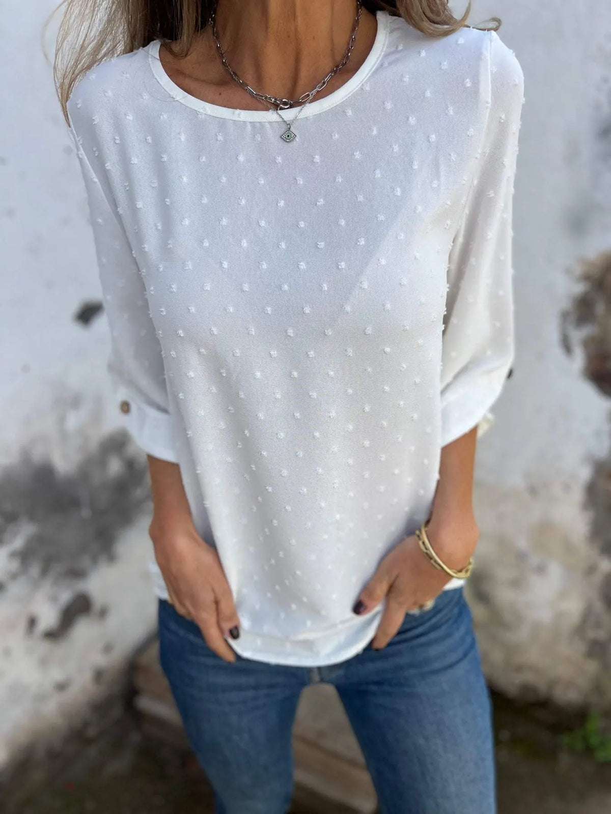 🔥Round Neck Chiffon Jacquard Casual Top