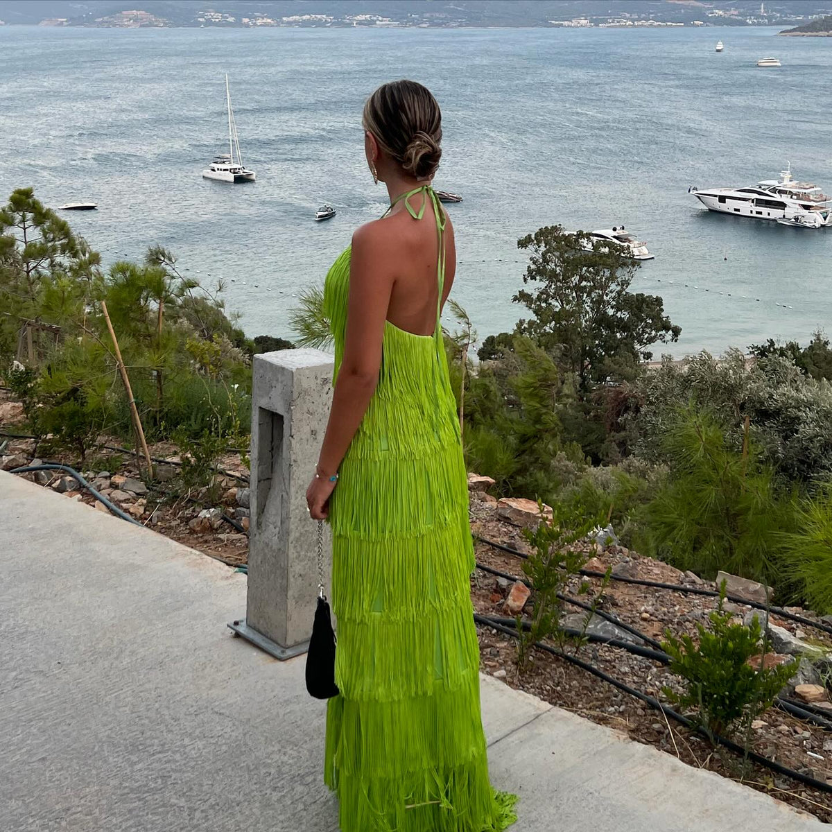 Tassel halter back resort dress