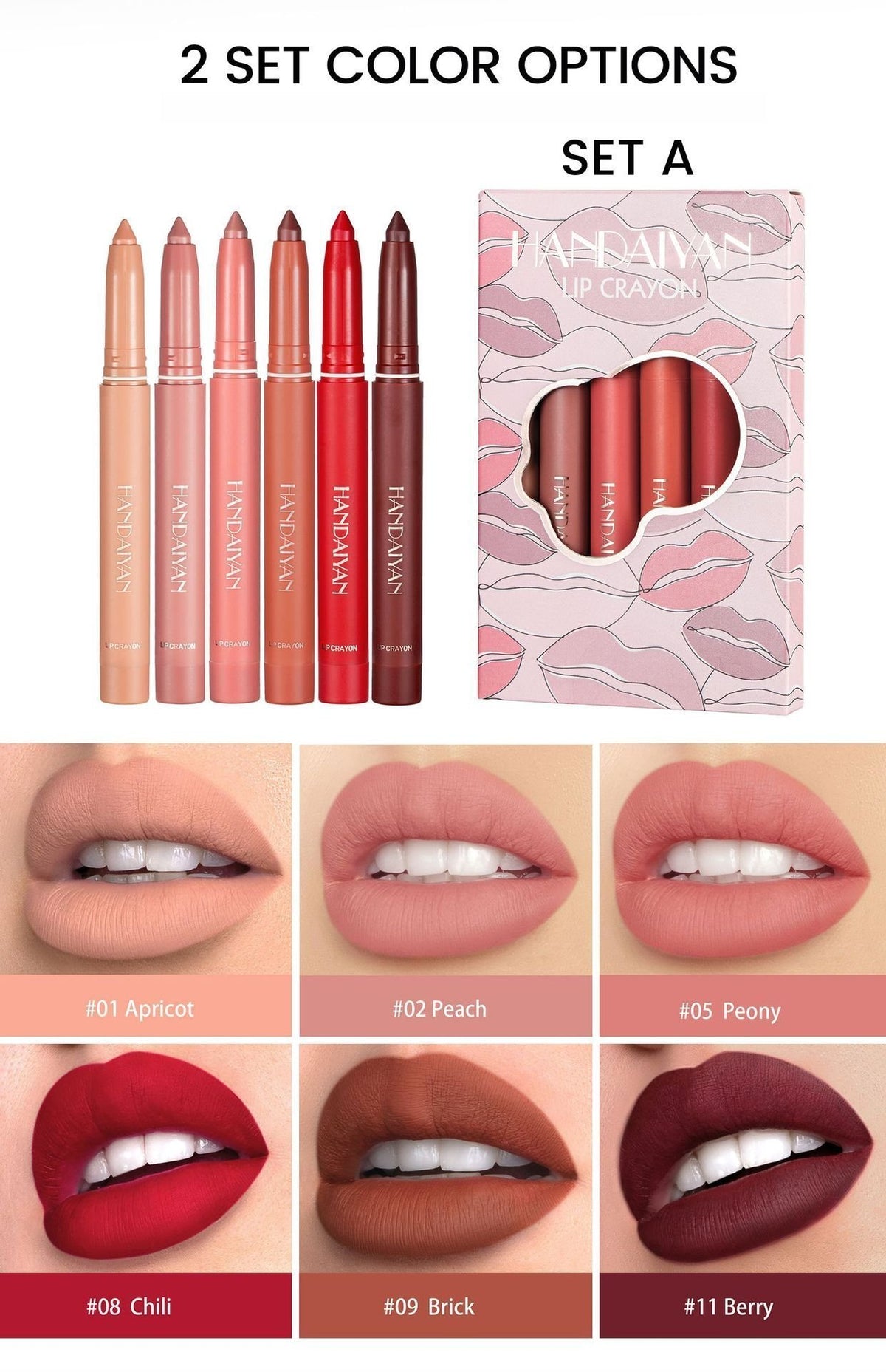 12 Color HANDAIYAN Rotating Sharpenable Matte Lipstick Pencils- Buy 2 Get 1 Free