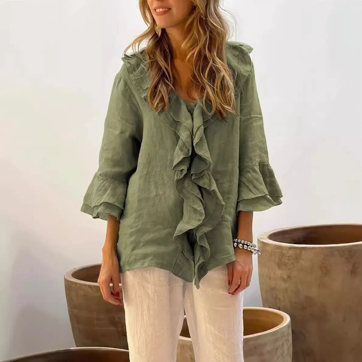 Women's Casual Ruffle Collar Tops - buy 2 free shipping