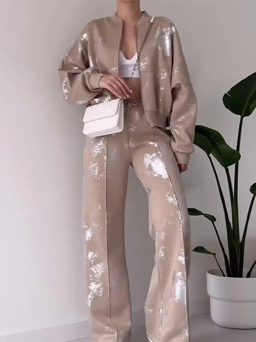Solid Color Sequin Design Sweatshirt Set