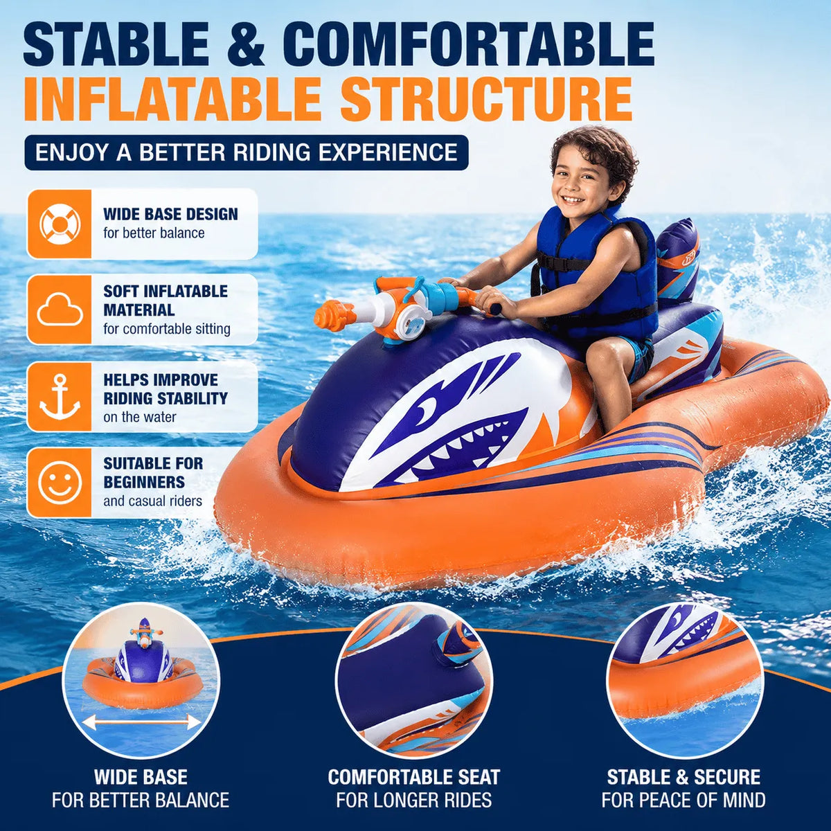 🎉🏆2026 Upgraded 49% OFF🌊 2-in-1 Shark Inflatable Jet Water Ski🚤 Built-in Water Gun
