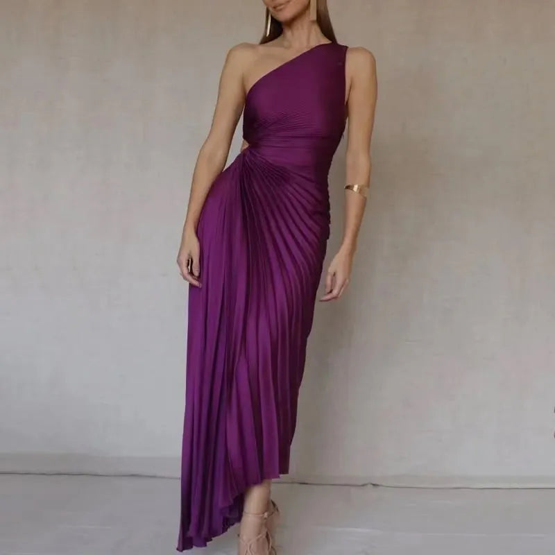 Cut-out Satin Pleated Maxi Dress