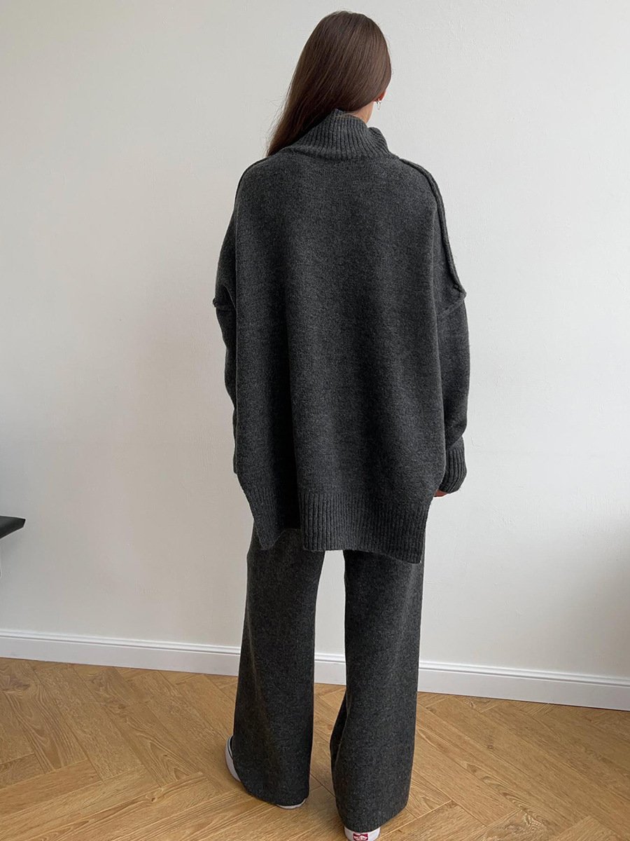 Unique Knit Top with Slit and Loose-fitting Trousers (FREE SHIPPING)