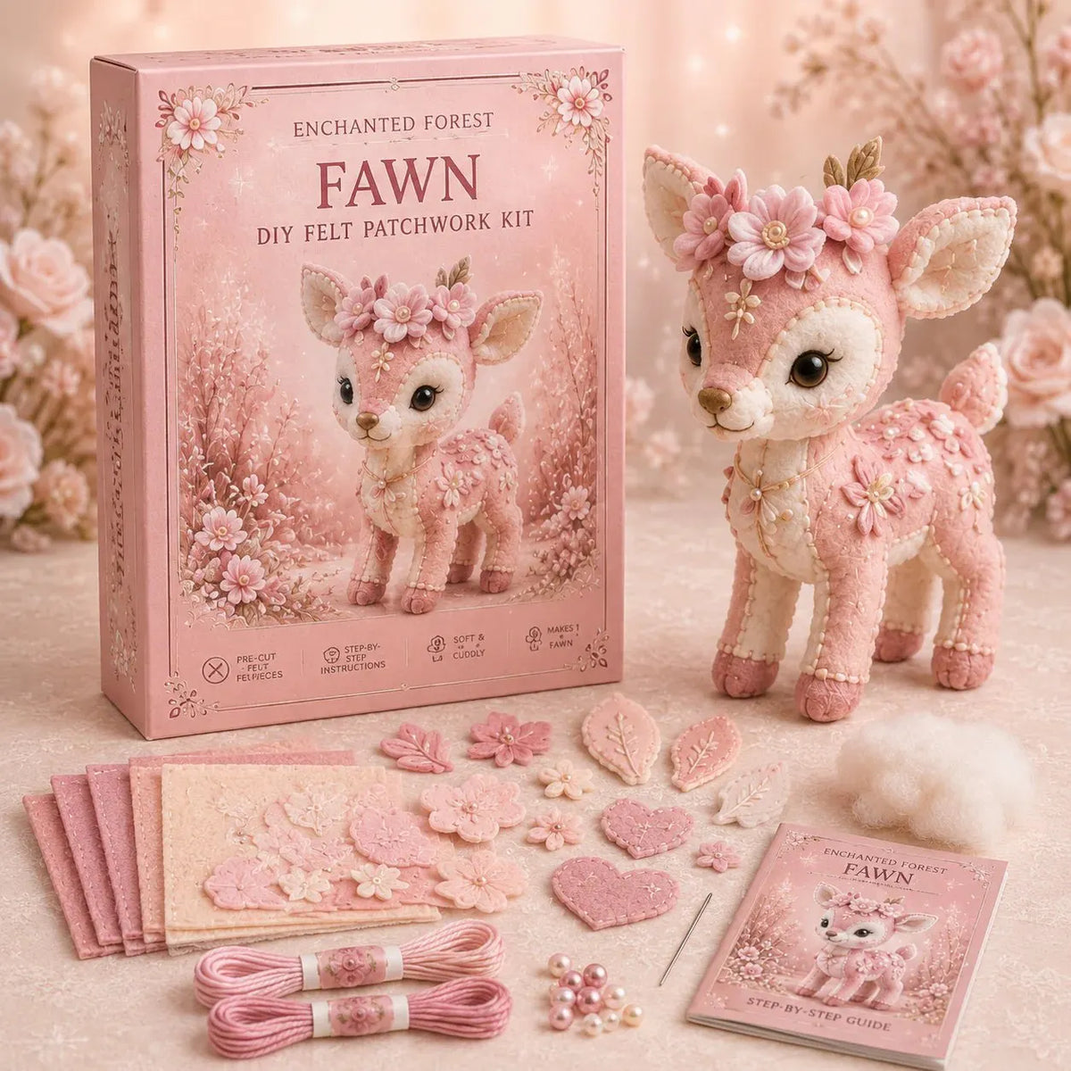🔥HOT SALE🔥💗Pink Woodland Friends DIY Felt Sewing Kit – Make Your Own Cute Animal