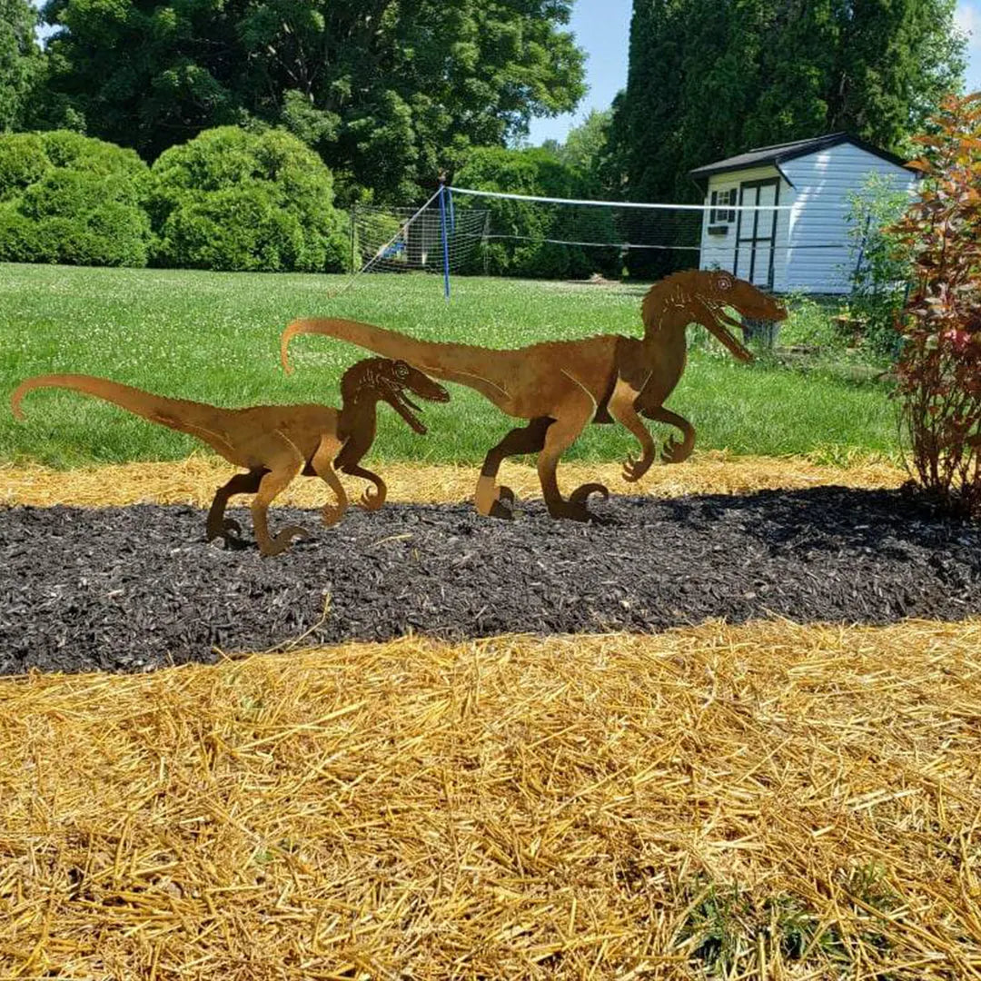 Velociraptor Garden Sculpture Set