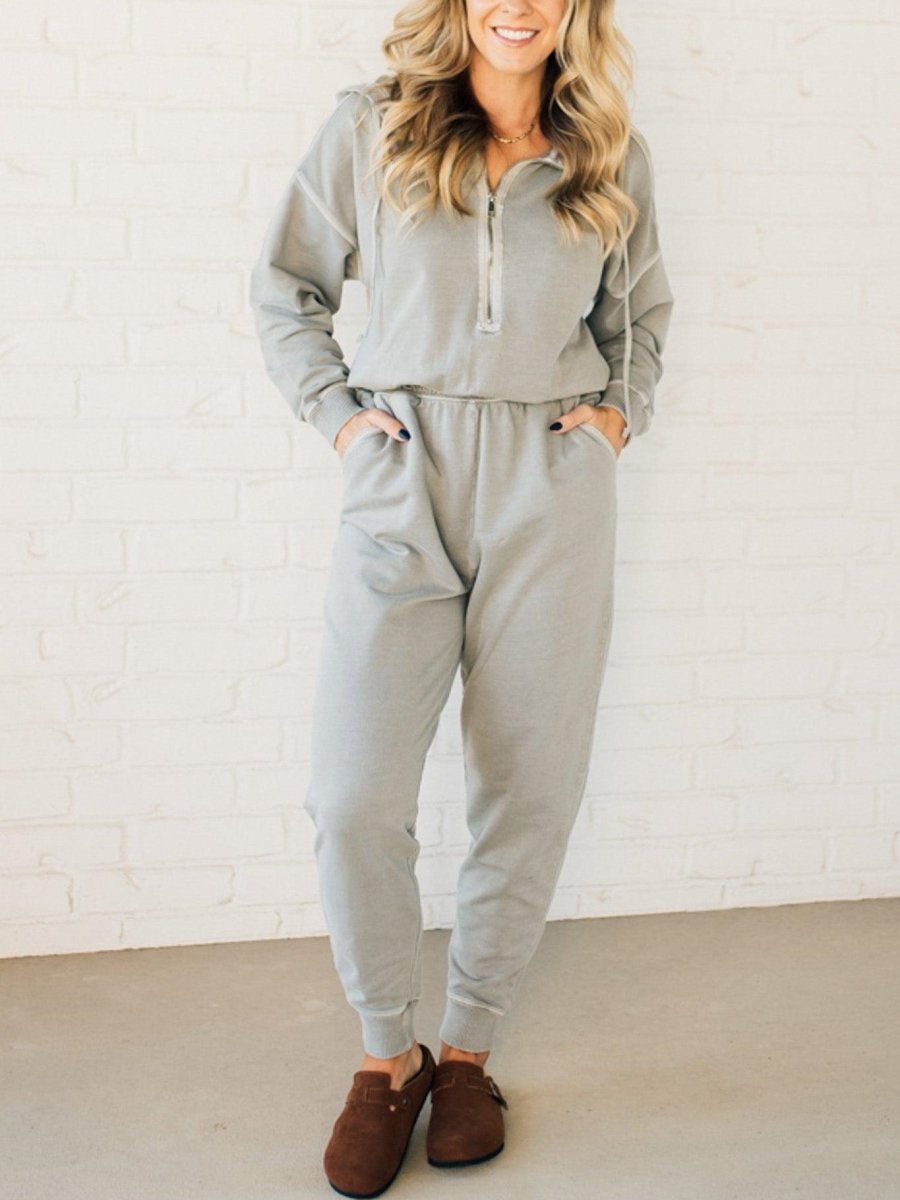French Terry Drawstring Hooded Jumpsuit (Buy 2 Free Shipping)