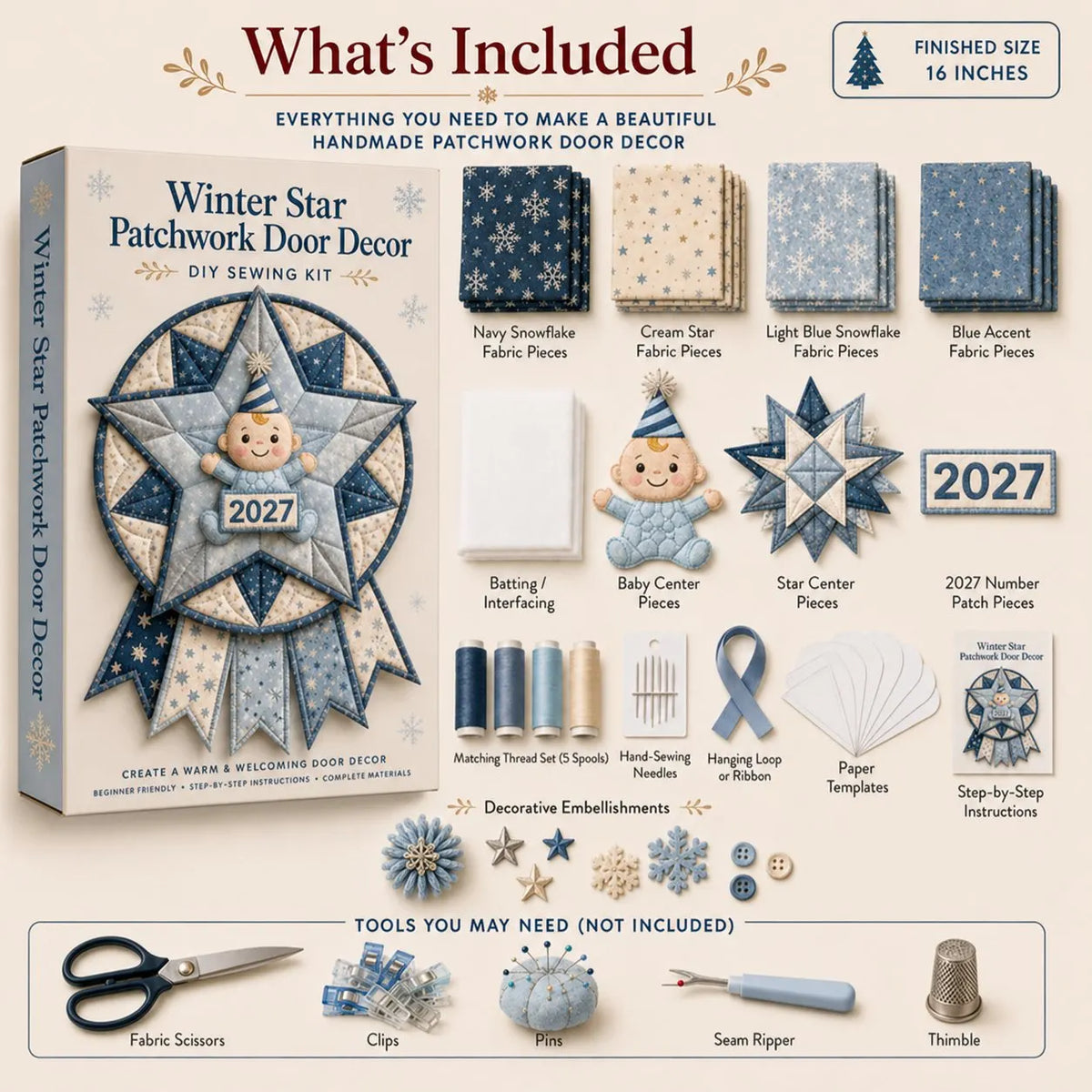 🎉 Beginner-Friendly 12-Month Themed 3D Quilted Door Hanger Sewing Kit Collection | Complete Kit with Coordinated Fabrics, Sewing Materials & Step-by-Step Guide Included 💕