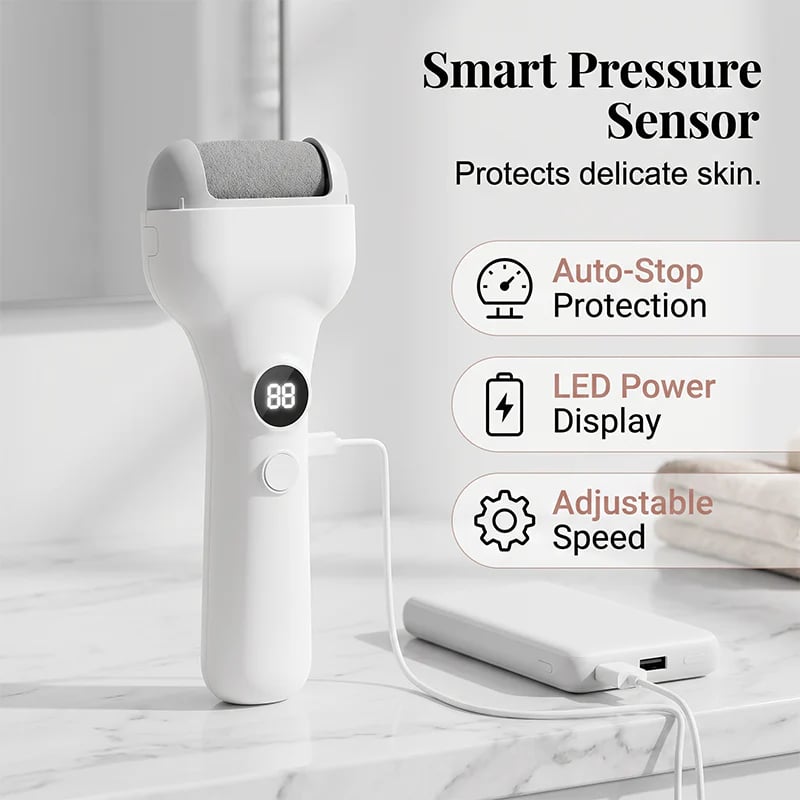 Rechargeable Electric Pedicure Tool with Smart Pressure Sensor