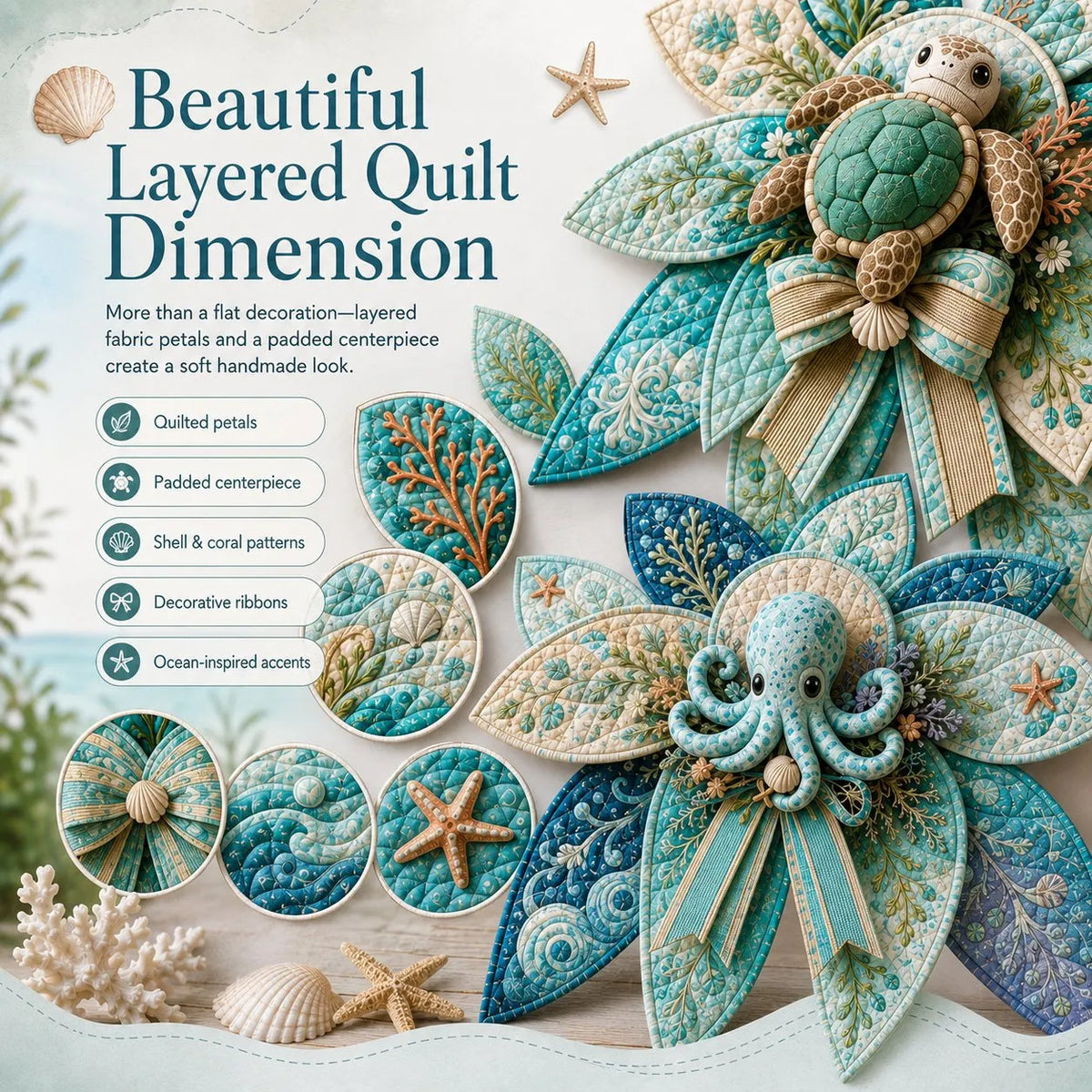 🔥Last Day 49% OFF - 🌊 Ocean Animal Large Patchwork Quilt Bow Sewing Kit(✨Buy 2 Free Shipping)