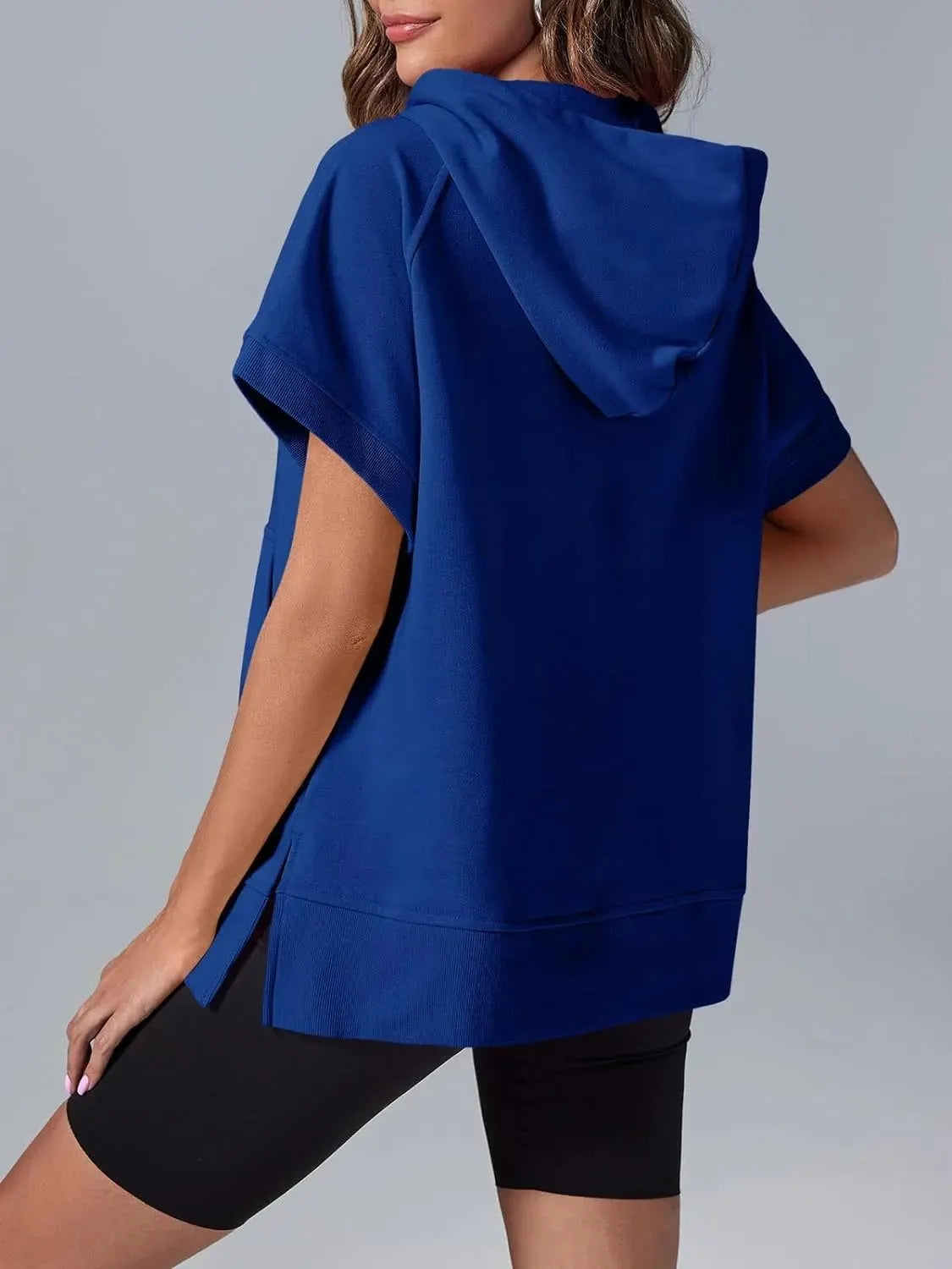 Oversized Casual Half Zip Short Sleeve Pullover Tops with Pockets (Buy 2 Free Shipping)