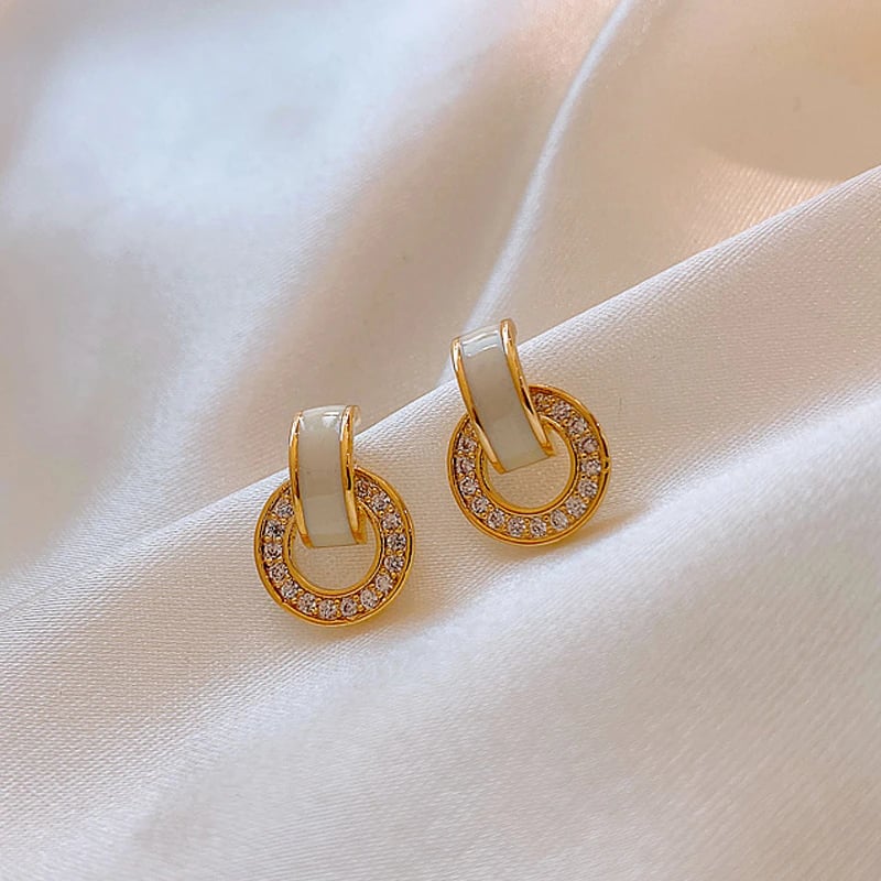 Women's Gold Opal Geometric Zircon Earrings