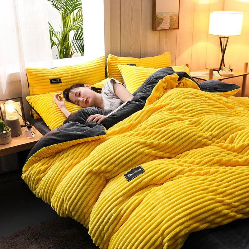 (🔥Big Sale)AB Sided Thicken Corduroy Velvet Winter Bedding Set Full Queen King Size Duvet Cover(Free Shipping)