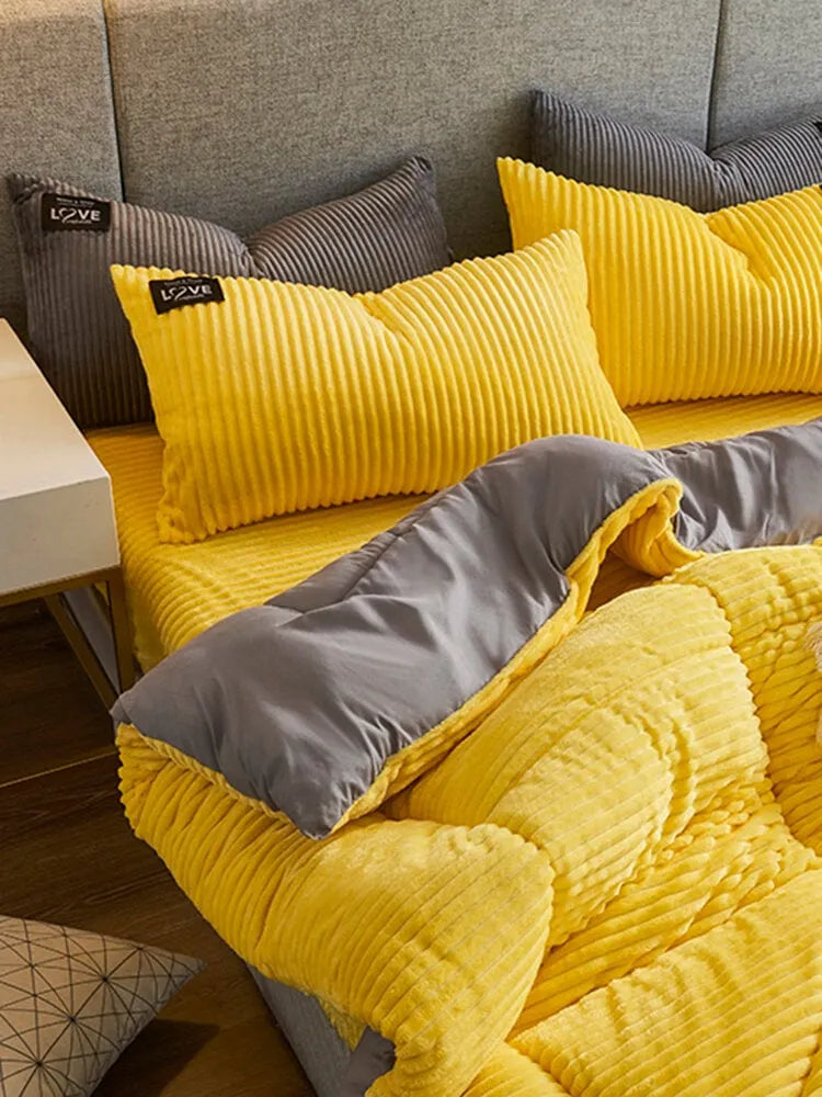 (🔥Big Sale)AB Sided Thicken Corduroy Velvet Winter Bedding Set Full Queen King Size Duvet Cover(Free Shipping)