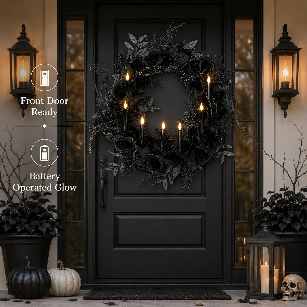 Black Rose Candle Wreath
