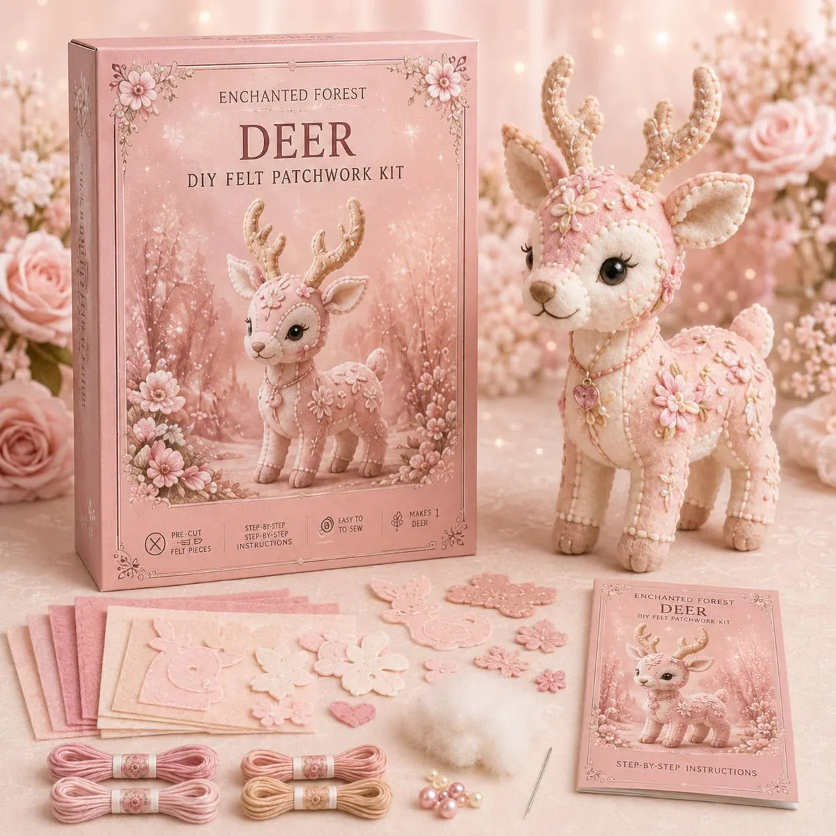 🔥HOT SALE🔥💗Pink Woodland Friends DIY Felt Sewing Kit – Make Your Own Cute Animal