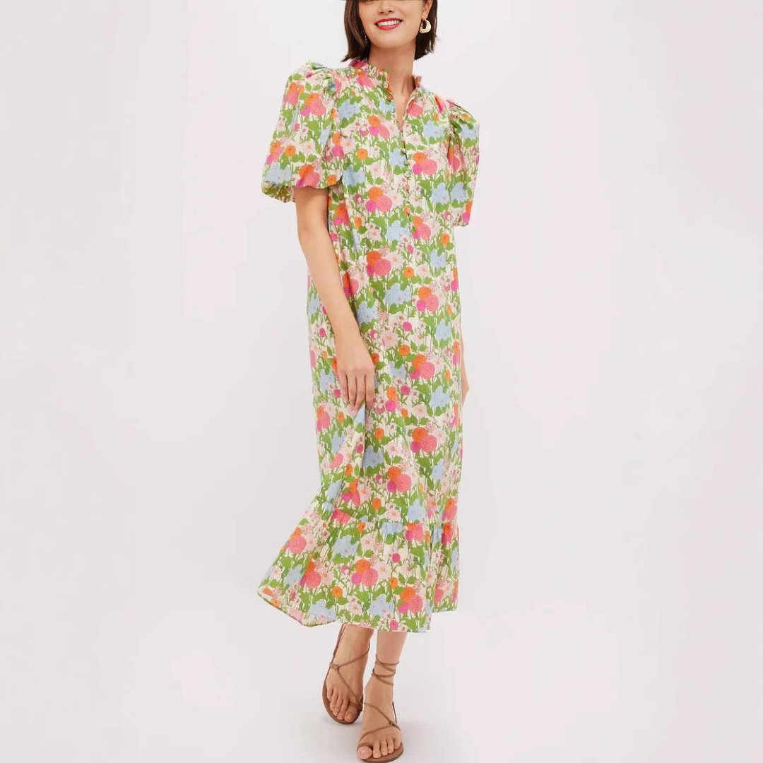 Floral Print Ruffled Midi Dress