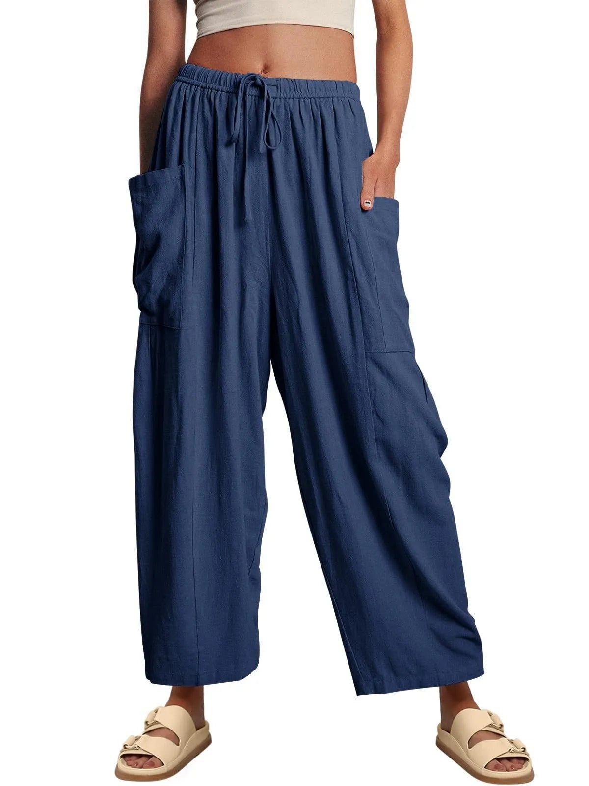 Casual Loose Drawstring Harem Pants with Pockets