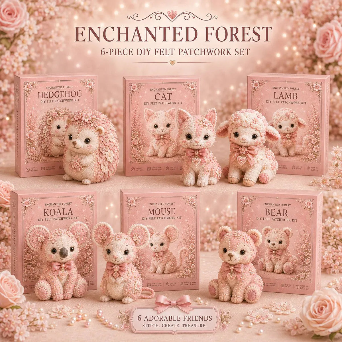 🔥HOT SALE🔥💗Pink Woodland Friends DIY Felt Sewing Kit – Make Your Own Cute Animal