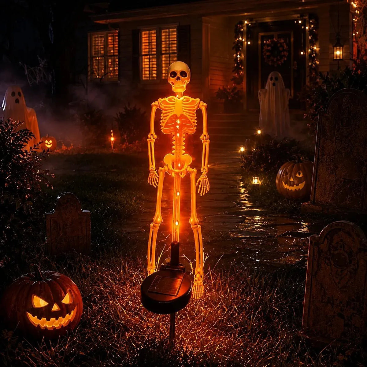 🎉[🎃Halloween sales🎃]Halloween Skull Solar Garden Lights | Waterproof Outdoor LED Skull Stake Lights for Yard, Lawn & Pathway Decor