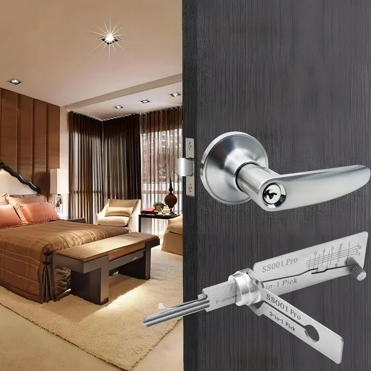 🎉⚒️Stainless Steel Master Key Decoder, SS001 Pro Lock Pick Tool for Beginners, Practical Locks for Lock Lock,Lock Pick Set(Only applicable to Flat Key Lock)