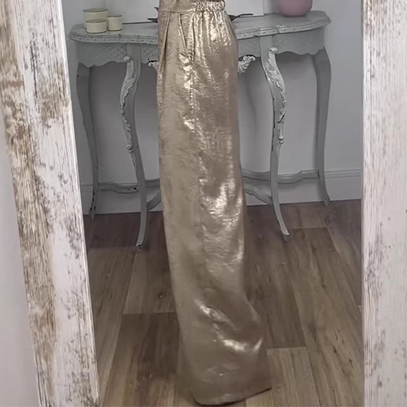 Women's 2-Piece Glossy Outfit Tank Top & Wide Leg Pants