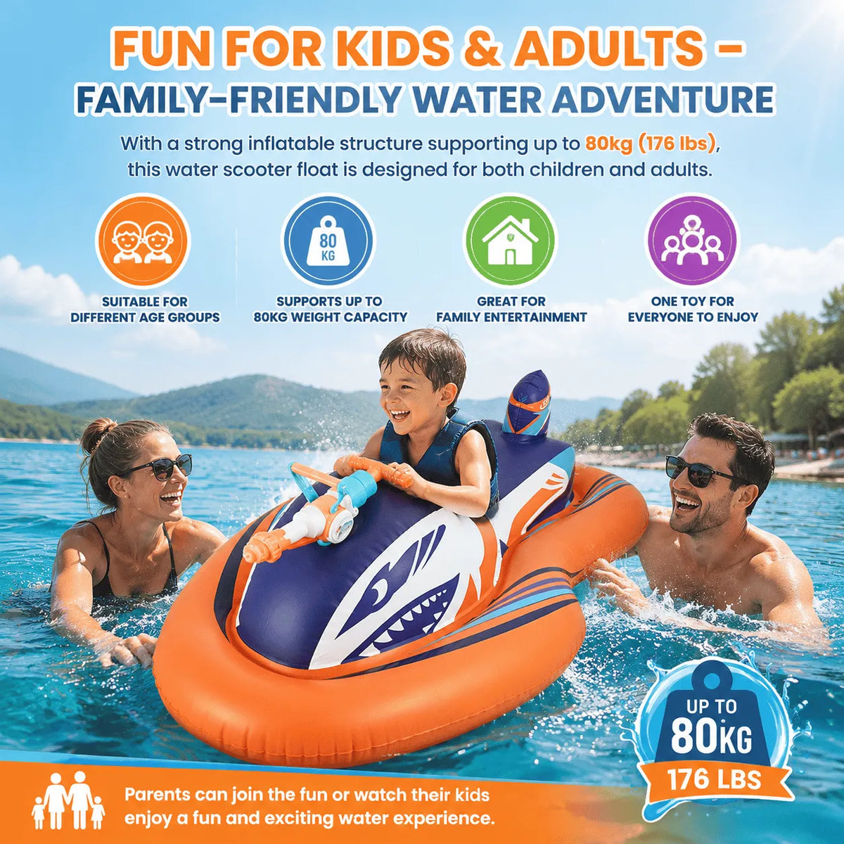 🎉🏆2026 Upgraded 49% OFF🌊 2-in-1 Shark Inflatable Jet Water Ski🚤 Built-in Water Gun