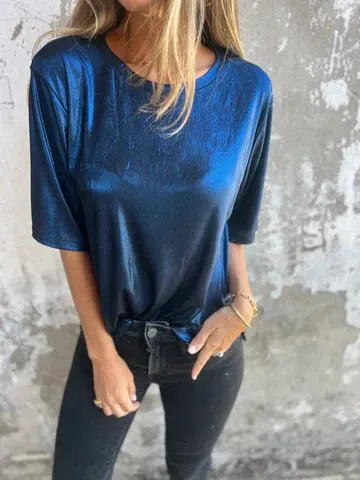 Women's Round Neck Mercerized Fashion Casual T-shirt