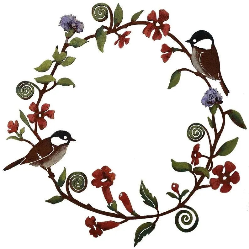 CHICKADEES & FLOWERS WREATH WALL ART
