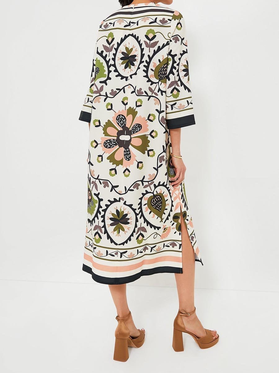Women's Roung Neck Printed Slit Hem Dress