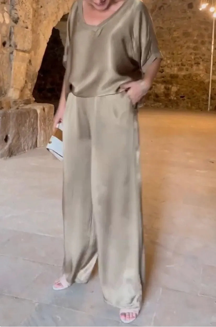 V-neck Satin Two-piece Suit - buy 2 free shipping
