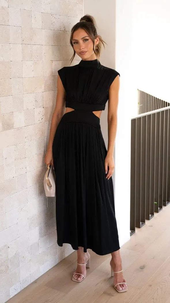 Cutout Waist Pocketed Vacation Midi/Mixi Dress