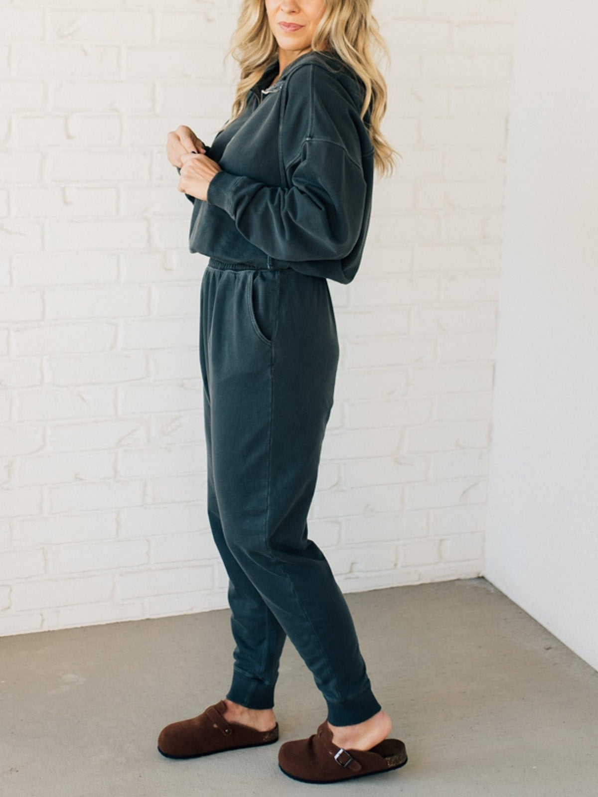 French Terry Drawstring Hooded Jumpsuit (Buy 2 Free Shipping)