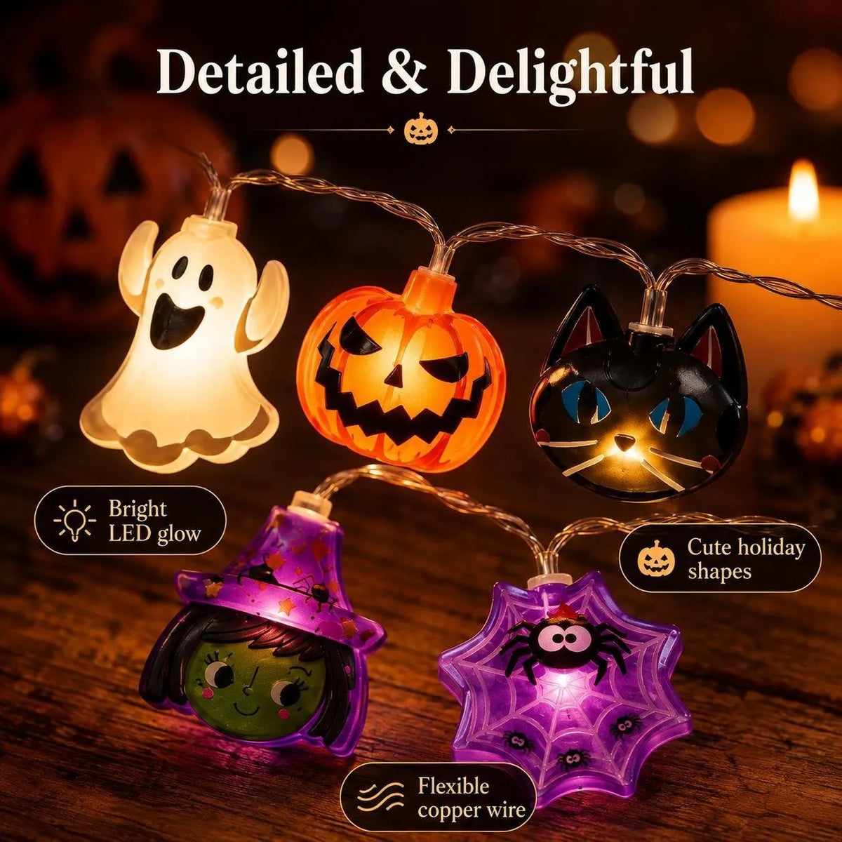 🎉 USB-Powered Pumpkin LED String Lights