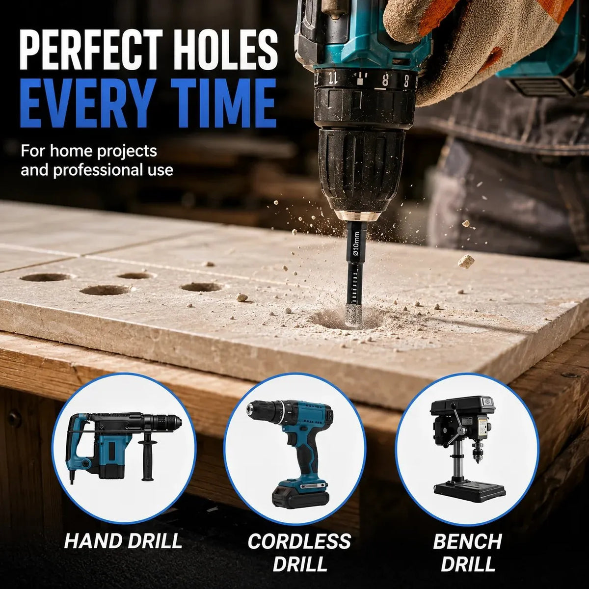 🎉HOST SALE 49% OFF-6 Pcs Diamond Drill Bits Set, 1/4 5/6 3/8 1/2 Inch Brazed Diamond Drill Bits for Precision Drilling in Tile Ceramic Glass Granite Marble Masonry