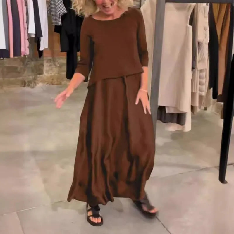 ✨New Arrival✨Solid Round-Neck Top Slip Dress 2-Piece Set