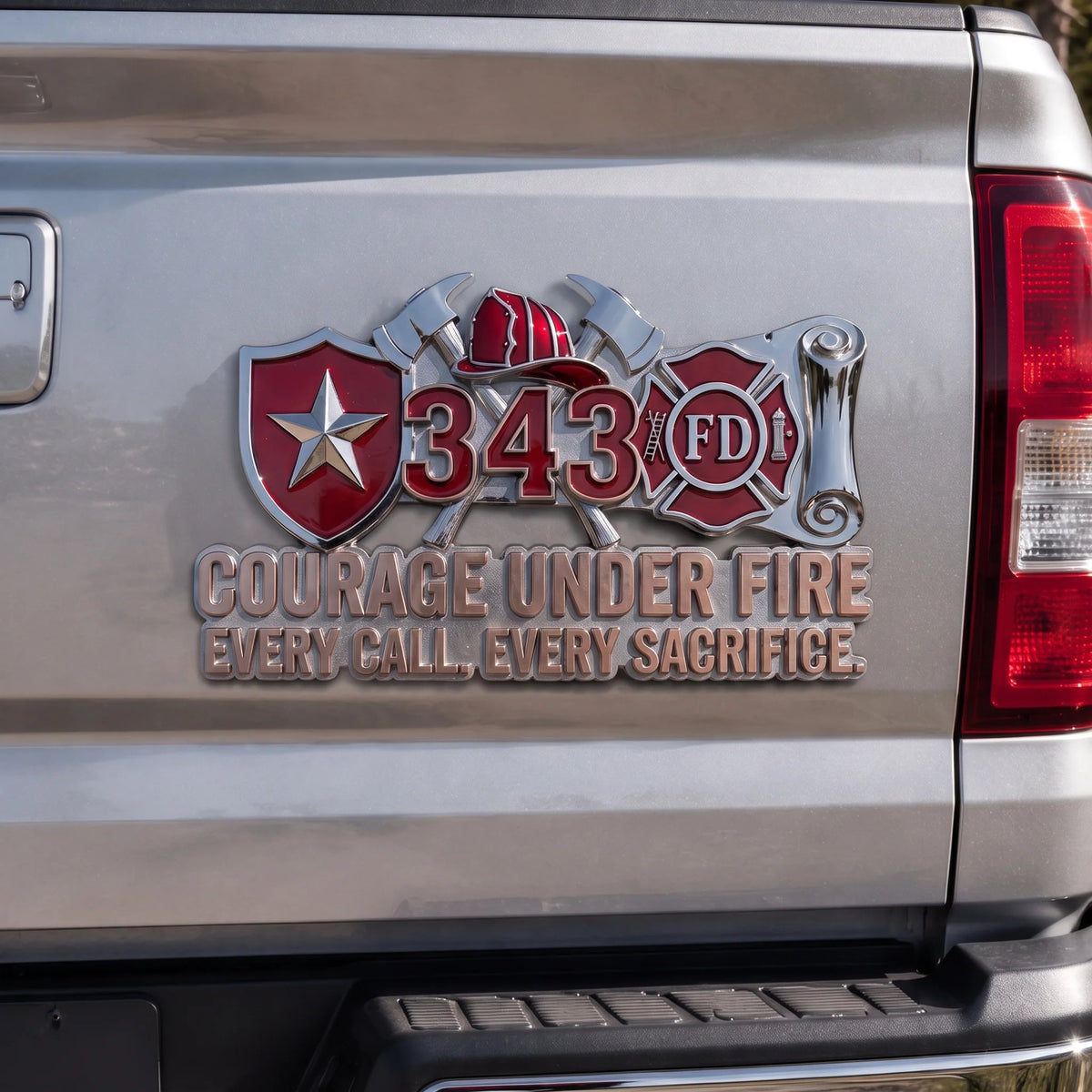 🎉Firefighter Courage Under Fire Car Sticker | Premium Metal Badge Style Decal