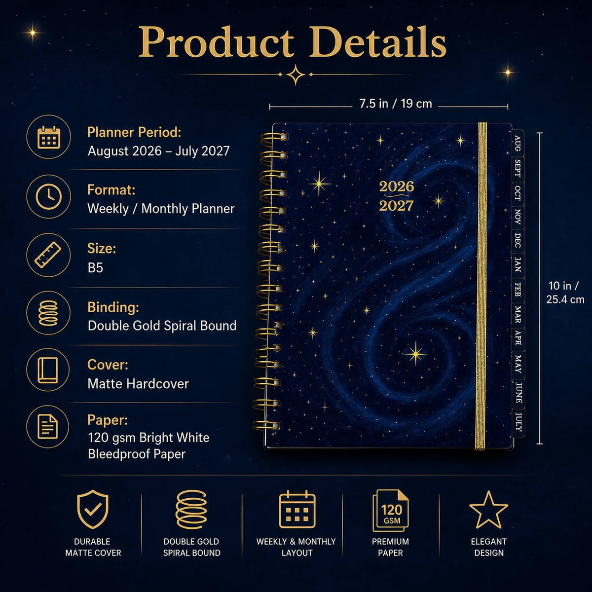 🔥Last Day 49% OFF - 🌌 2026-2027 Midnight Galaxy Mid-Year Spiral Bound Planner