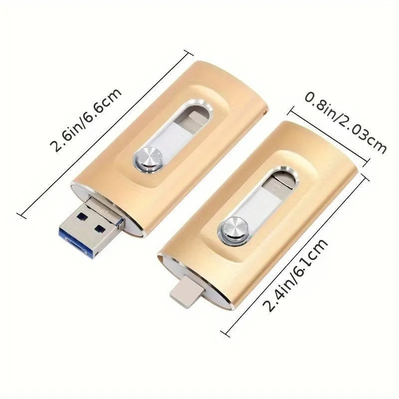 ⚡3 in 1 Flash Drive, Portable High Speed USB 3.0 Memory Storage, OTG Flash Pen Drive with Free Type-C Adapter for Android Phones/PC and More Devices
