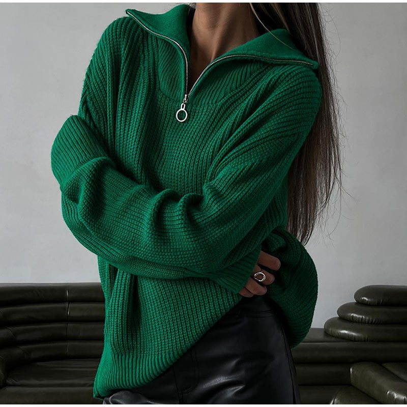 Zip-up Lapel Sweater